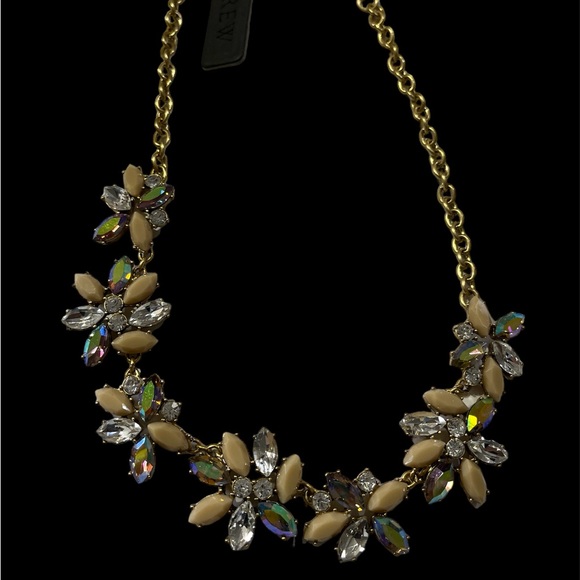 Gorgeous New J.Crew Gold Tone Clear Rhinestone Flower Statement Necklace. - Picture 3 of 6
